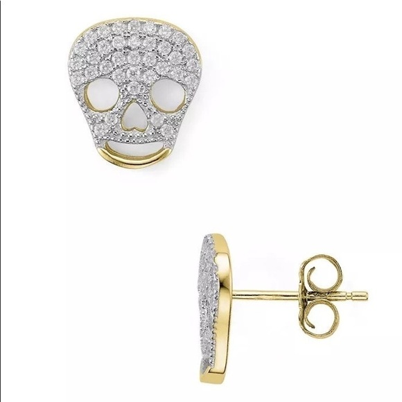 AQUA Sterling Silver Skull Stud Earrings - Picture 1 of 4